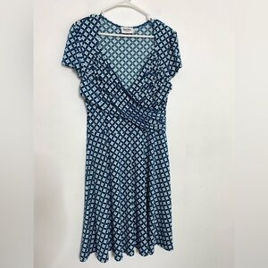 Leota Womens Geometric V Wrap Neck Midi Dress